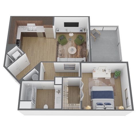 Floor plan for 1 bed, 1 bath, 762 sqft